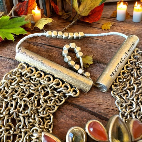 KENNETH COLE Gold-Tone Stretch Bracelet w/ Red & Amber Stones - Picture 7 of 10